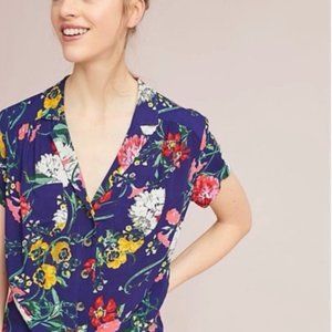 ANTHROPOLOGIE MAEVE FLORAL BATEAU TIE FRONT BLOUSE